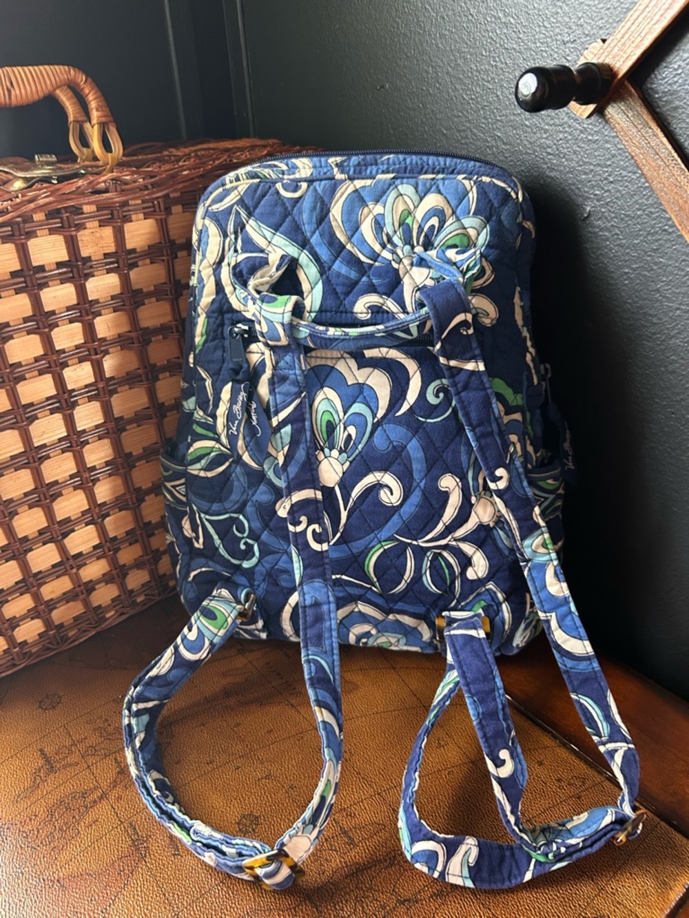 Vera Bradley Mini Backpack -Mediterranean Blue- Quilted Cotton Travel Bag - Picture 13 of 14
